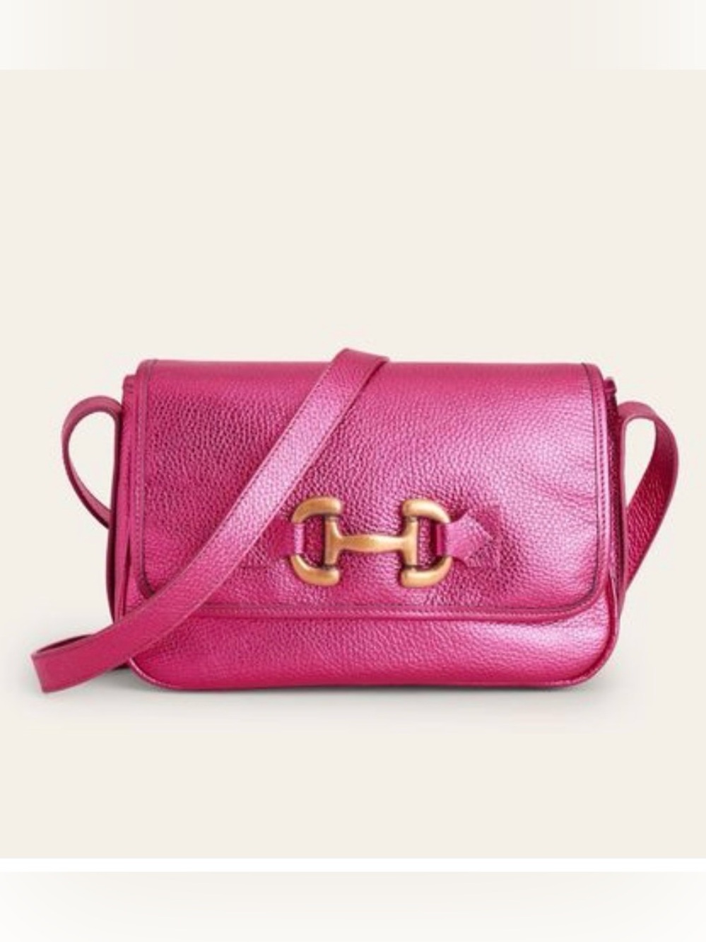 Boden Metallic Pink Leather Iris Snaffle Crossbody Bag